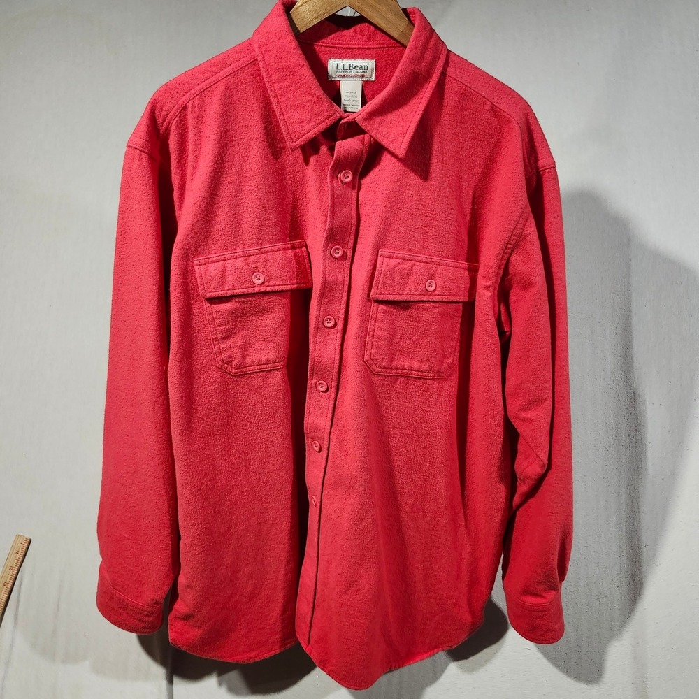 LL Bean Chamois Cloth Shirt Mens XL Red Heavyweight Cotton Flannel 187923 Fall